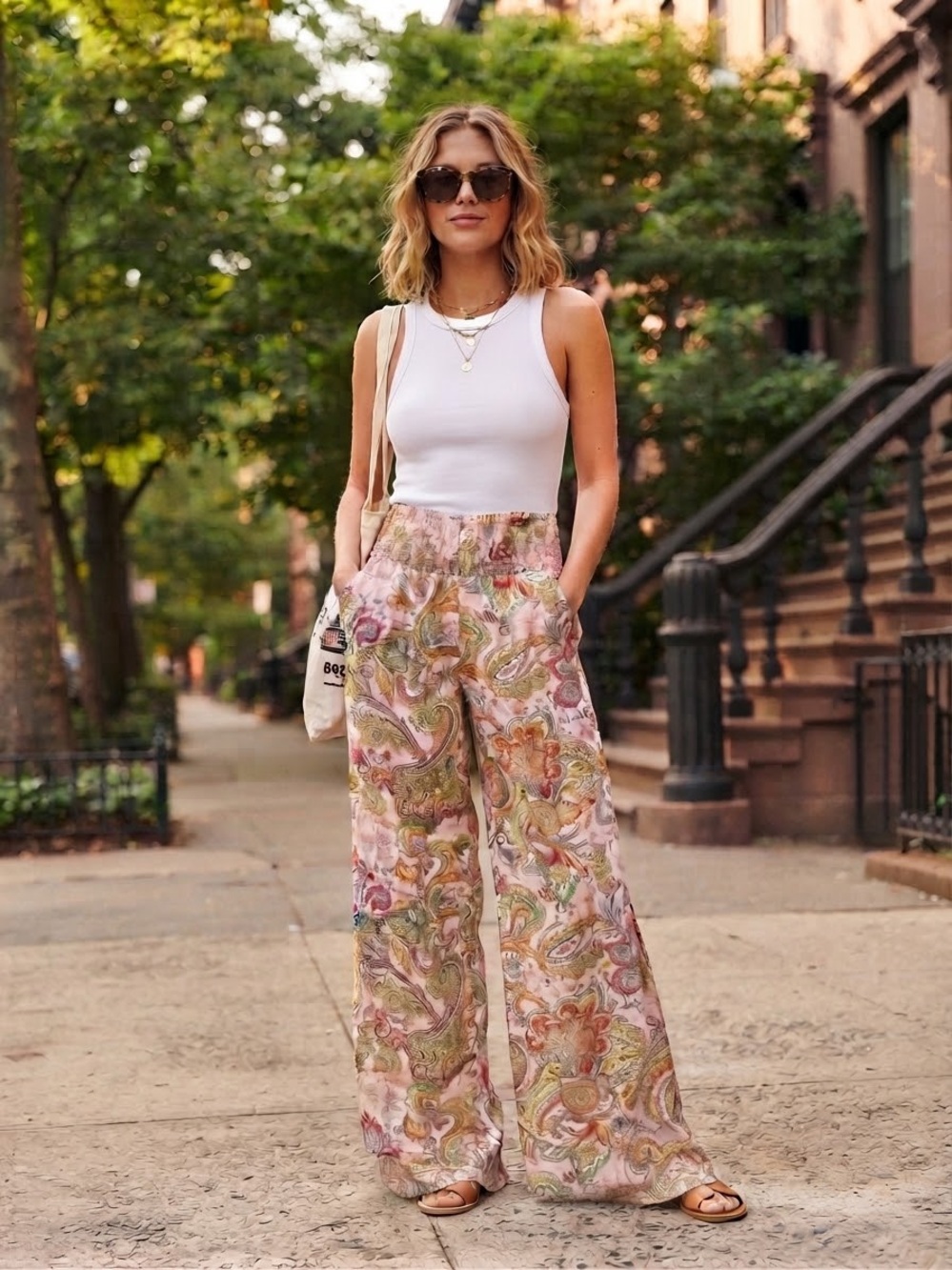 Entro Women's Pink Paisley Wide-Leg Pants